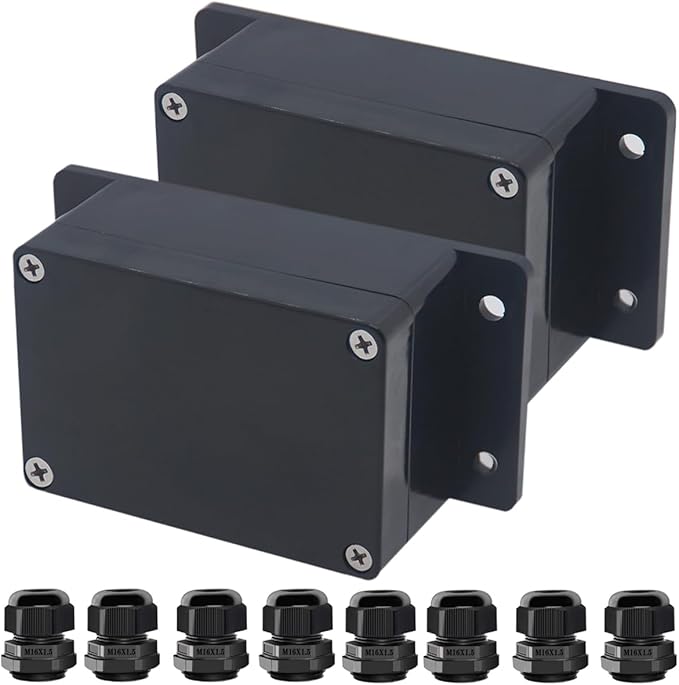 Project Box ABS Black Electrical Boxes IP67 Outdoor Waterproof Junction Box Electronic with Mounting Ears Includes Cable Glands for DIY Project 3.9 x 2.7 x 2 inch (100x68x50mm) - Image 2