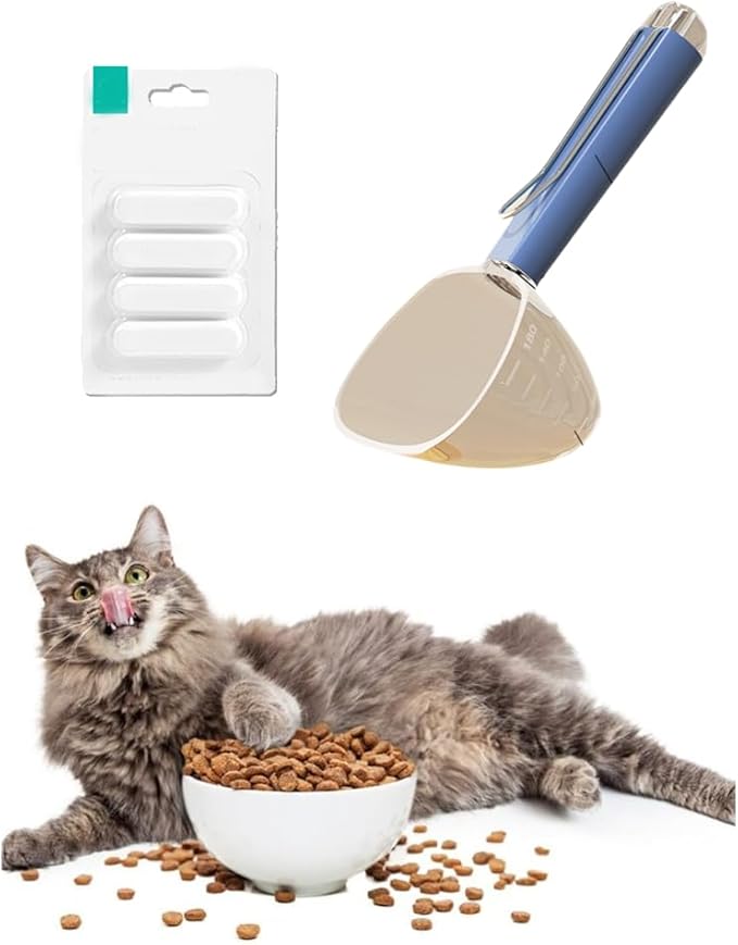 Pet Food Moisture Absorber – Reusable Diatomite Drying Blocks for Cats and Dogs, Keep Kibble Fresh and Dry (Blue - transparent graduated spoon + 4 drying strips) by Unknown