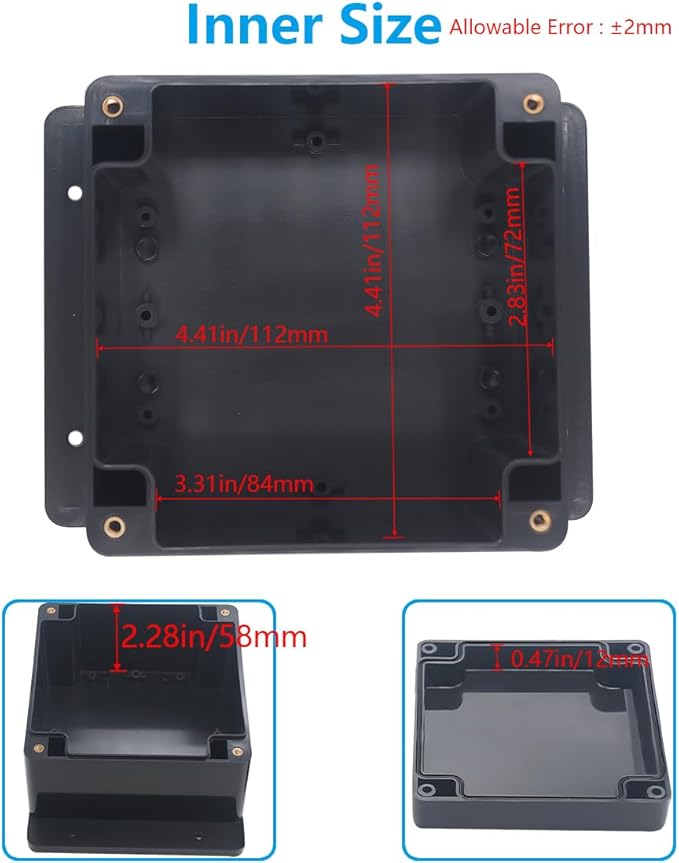Project Box, Project Boxes Plastic Electric Project Case Junction Box Power Case for Electronic Project with Fixed Ear 4.7 x 4.7 x 3 inch (120x120x75mm) - Image 5