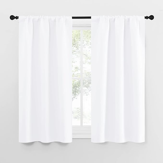 NICETOWN Kitchen Curtains, Short Home Decoration Curtains & Drapes, Small Window Draperies for Dining Room, Cupboard (White, 34 in x 54 in (W x L), Set of 2) by NICETOWN