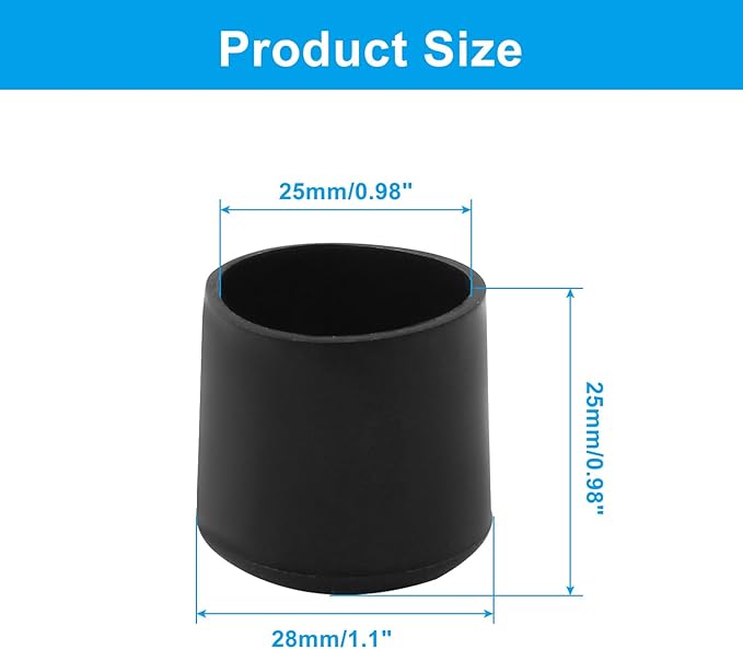 32Pcs Round Rubber Furniture Leg Caps, 1 Inch (25mm) Black Table Chair Leg Tips Caps, Chair Table Leg Covers Floor Protectors, Chair Leg End Caps for Furniture, Chair, Table - Image 2