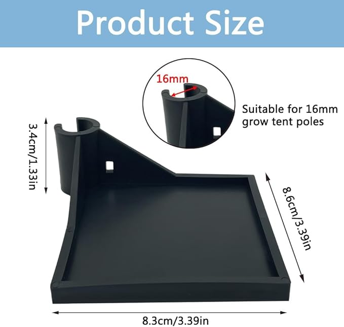 2 PCS Grow Tent Corner Shelf,16 mm Grow Tent Accessories,White Grow Tent Shelves for Place The Hygrometer Camera and Planting Equipment(Black/2PCS) - Image 2
