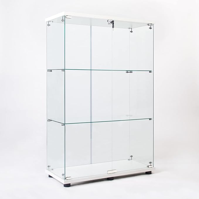 Yoluckea 3 Shelves Glass Display Cabinet with 2 Doors,Floor Standing Clear Glass Curio Cabinet Collection Display Case for Living Room Bedroom 49.49” x 31.77”x 14.37 ”(White) by Yoluckea