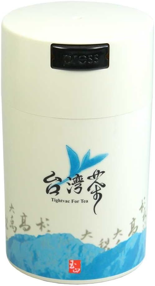 Teavac 6-Ounce Vacuum Sealed Tea Storage Container, White Cap and Body/Blue Tea Sign by Tightpac+America+Inc.