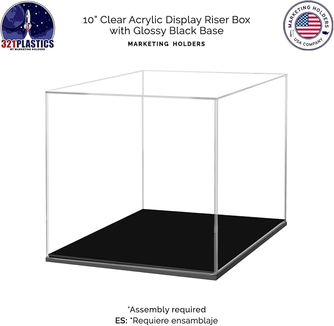 10 Inch Clear Acrylic Display Box with Black Base Versatile Square Merchandise Storage Bin or Retail Product Riser by Marketing Holders - Image 5