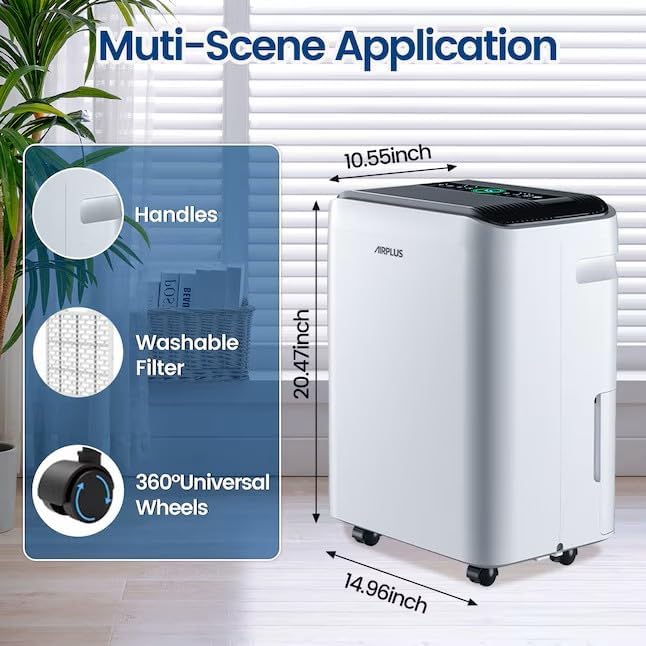 AIRPLUS 70 Pints Dehumidifiers for Home, 5500 Sq. Ft Dehumidifier for Basement with Drain Hose, Continuous Drainage, Intelligent Humidistat, Dehumidifier for bathroom, bedroom, Large Room - Image 6