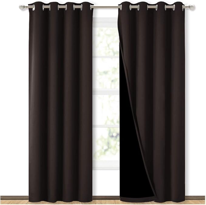 NICETOWN High End Thermal Curtains, Full Blackout Curtains 84 inches Long for Dining Room, Soundproof Window Treatment Drapes for Hall Room, Brown, 52 inches Wide Per Panel, Set of 2 Panels by NICETOWN