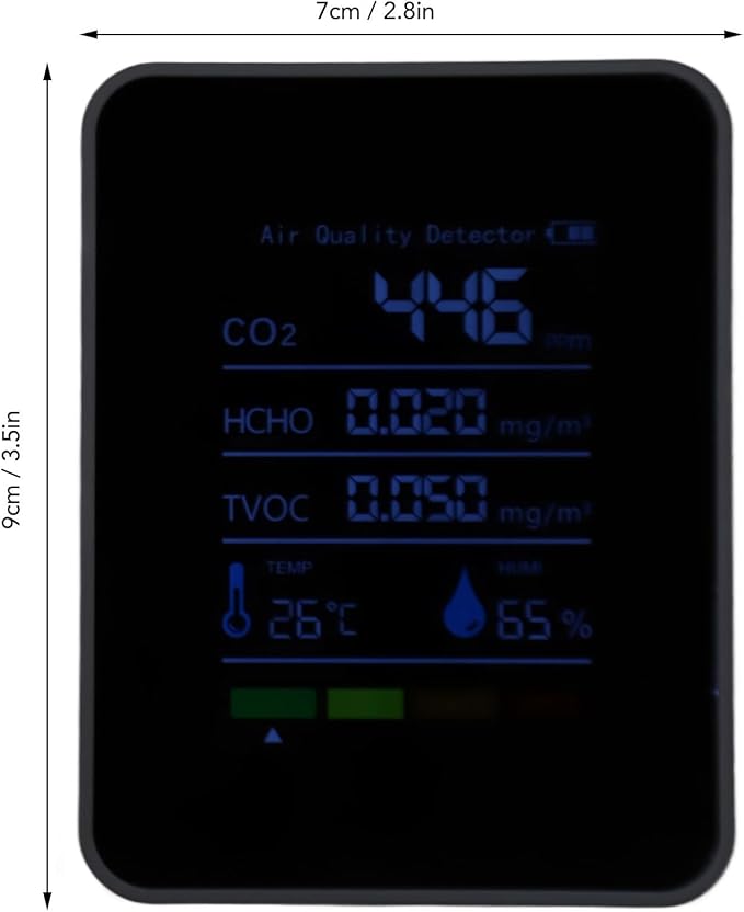 5-in-1 CO2 Detector Carbon Dioxide Monitor Battery Operated Indoor Air Quality Meter Portable Digital HCHO TVOC Temp Humidity Sensor Data Logging Function for Home Office Use - Image 2