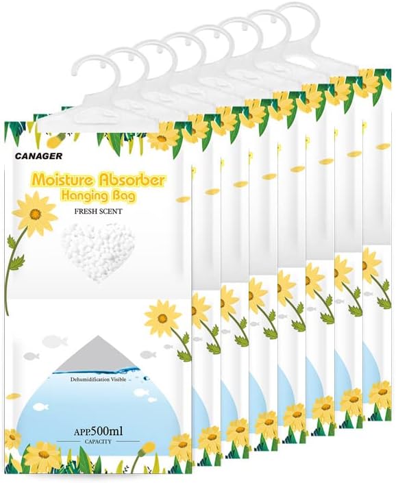 CANAGER Hanging Moisture Absorber, Fresh Scent Moistureproof Desiccant Hanging Bag，Dehumidifier Bag (8 packs) Hanging Closet Dehumidifier Bags, Moisture Absorb 12.5 oz by CANAGER