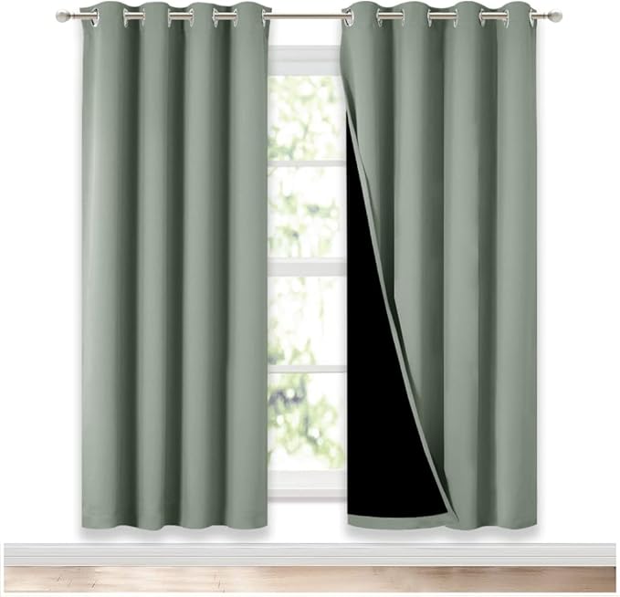 NICETOWN 100% Blackout Window Curtain Panels, Full Light Blocking Drapes with Black Liner for Nursery, 72-inch Drop Thermal Insulated Draperies (Greyish Green, 2 Pieces, 52-inch Wide Per Panel) by NICETOWN