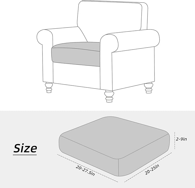 Fuloon Waterproof Couch Cushion Covers, Stretch Replacement Sofa Seat Covers Solid Chair Cushion Slipcovers Washable Suitable for Armchair Loveseat Sofa (T-Black, 1 Piece) - Image 5