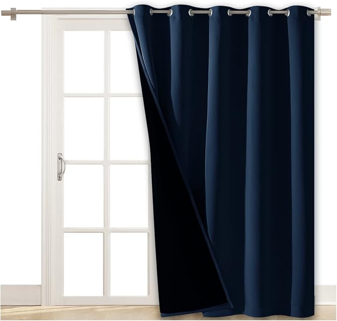 NICETOWN 100% Blackout Cold Blocking Patio Sliding Door Curtain, Wide Lined Drape, Keep Warm Drapery, Sliding Glass Door Panel for Night Shift（Navy Blue, 1 Panel, 62 inches Wide x 84 inches Long - Image 2
