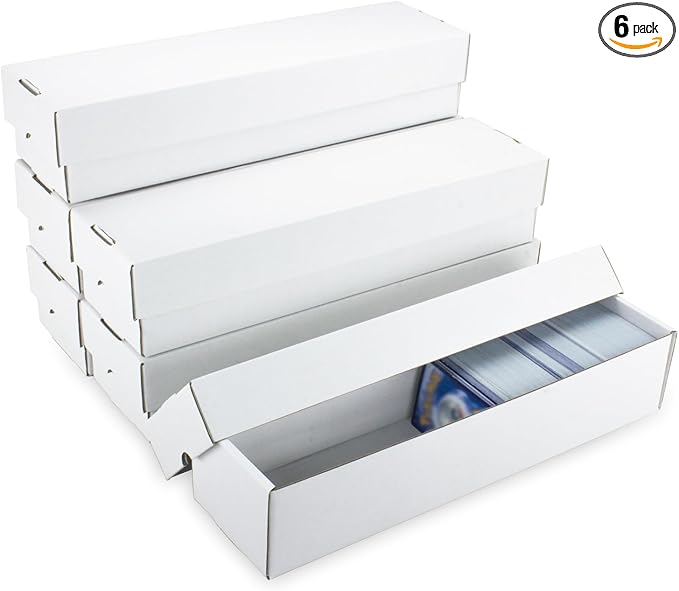 Trading Card Storage Box 6 Pack 1200 count with Lid, White Corrugated Cardboard Sports Card Storage Box for TCG/Magic/Mtg Storage and Collection, Horizontal by XRACV