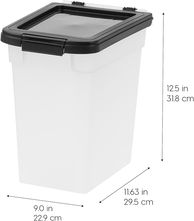 IRIS USA Airtight Dog Food Storage Container, Up to 10 lbs Each, 2 Pack, for Dog Cat Bird and Other Pet Food Storage Bin, Keep Fresh, Translucent Body, BPA Free, Clear/Black - Image 2