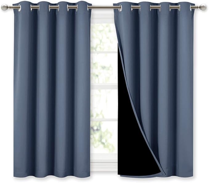 NICETOWN 100% Blackout Curtains with Black Liners, Thermal Insulated Full Blackout 2-Layer Lined Drapes, Energy Efficiency Window Draperies for Boy's Room (Stone Blue, 2 Panels, 52-inch by 45-inch) by NICETOWN