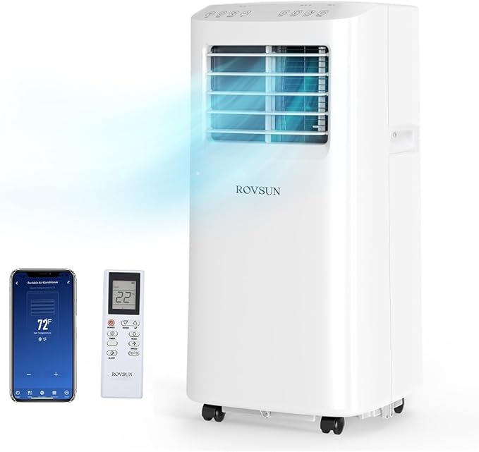 ROVSUN WiFi Enabled Smart 9000 BTU Portable Air Conditioner with Remote & APP Control, 3-in-1 Cooler, Dehumidifier & Fan, Powerful Room Mobile AC Unit with Rolling Wheels & Easy Installation Kit by ROVSUN