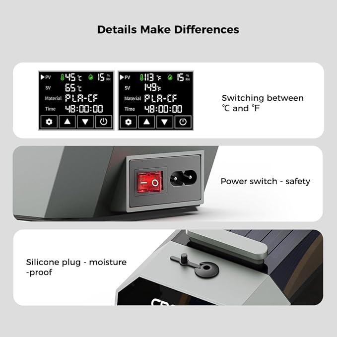 Creality Official Space PI Filament Dryer，3D Printer Filament Dryer Box with 360° 110W PTC Hot-Air Heating, Upgraded Filament Dehydrator Storage Box Support Nylon ABS PETG PLA TPU 1.75/2.85mm - Image 6