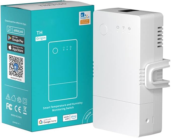 Smilewolf TH Elite 16A/20A WiFi Smart Switch Temperature and Humidity Monitoring Switch Smart Home work with DS18B20/ THS01/ RL560 (THR320) by Smilewolf