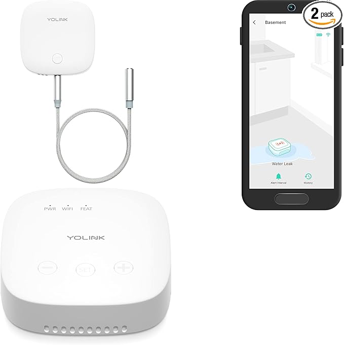 YoLink Water Leak Sensor 2, 1/4 Mile World's Longest Range Smart Home Water Leak Sensor, Water Leak Detector with Built-in Siren Up to 105dB, Compatible with Alexa and IFTTT - SpeakerHub Included by YoLink