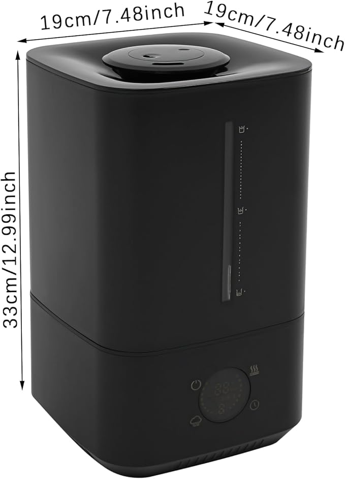 Humidifiers for Bedroom 6L Large Room, Cool & Warm Mist Ultrasonic Humidifier with Filter & Water Level Window, 280ml/h, 360° Nozzle, 20-40dB, Humidity Control 45%-90%, for Baby/Nursery/Office, Black - Image 4