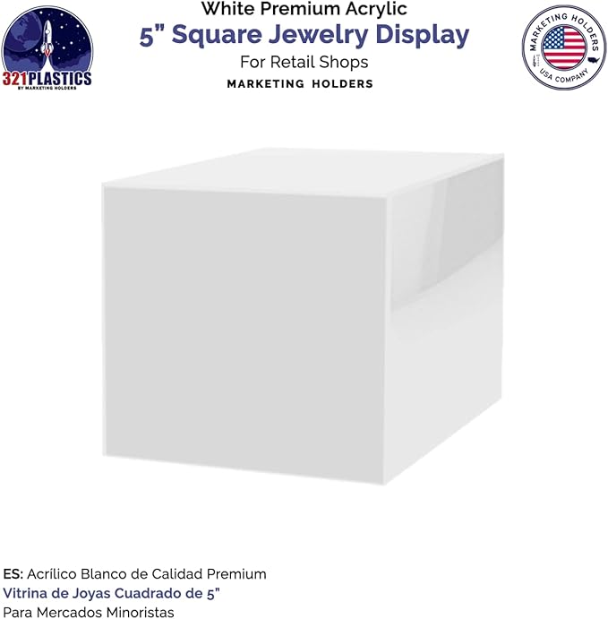 6 Pack 5" Acrylic Display Riser Box with One Open Side No Lid Versatile Preassembled Glossy White Square Lucite Retail Product Platform or Merchandise Storage Bin by Marketing Holders - Image 4