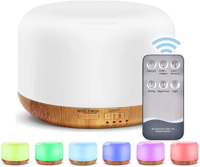 Oil Diffuser Humidifier 300ML,Electric Ultrasonic Air Aroma Diffusers Vaporizer,Scent Mist Defuser with Remote,Auto-Off,7led Color Changing Light for Large Bed Room,Home,Office by CHOUWEEK