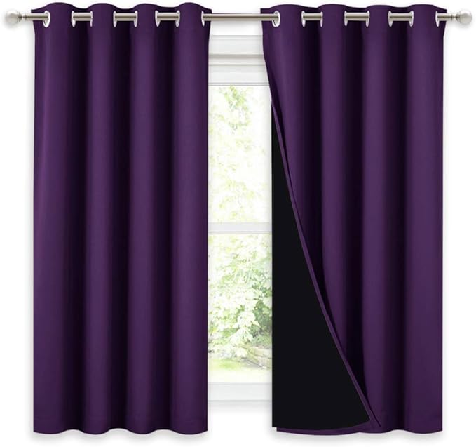 NICETOWN Kitchen Full Blackout Curtain Panels, Super Thick and Soft Insulated Window Covers, 100% Blackout Draperies with Black Backing for Cafe Window (Royal Purple, Set of 2 PCs, 52 by 54-inch) by NICETOWN