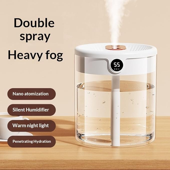 7L large-capacity humidifier, USB dual spray with night light and display screen, suitable for large rooms, dormitories, offices, bedrooms and desktops (Light yellow, Countless displays) - Image 2