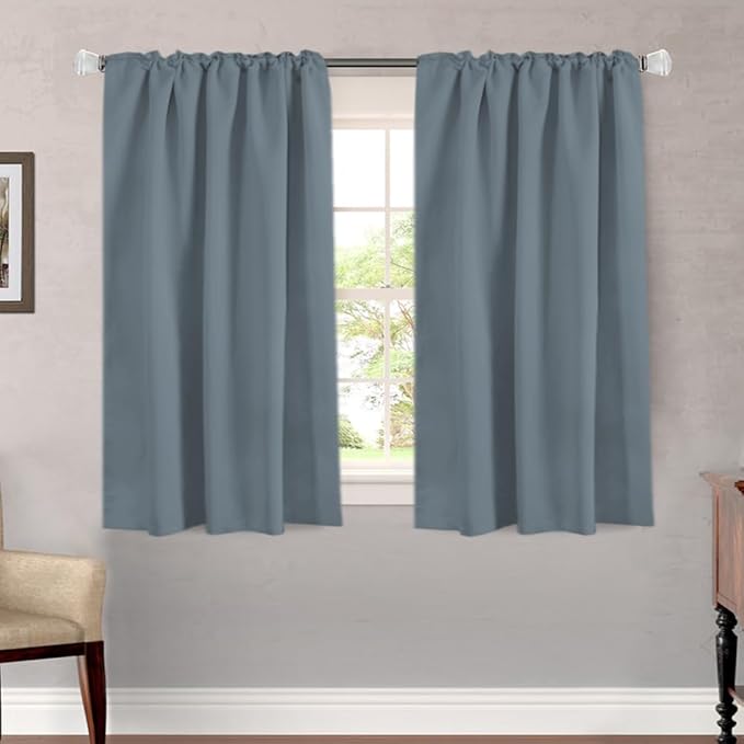 H.VERSAILTEX Blackout Curtains Thermal Insulated Window Treatment Panels Room Darkening Blackout Drapes for Living Room Back Tab/Rod Pocket Bedroom Draperies, 52 x 45 Inch, Stone Blue, 2 Panels - Image 2