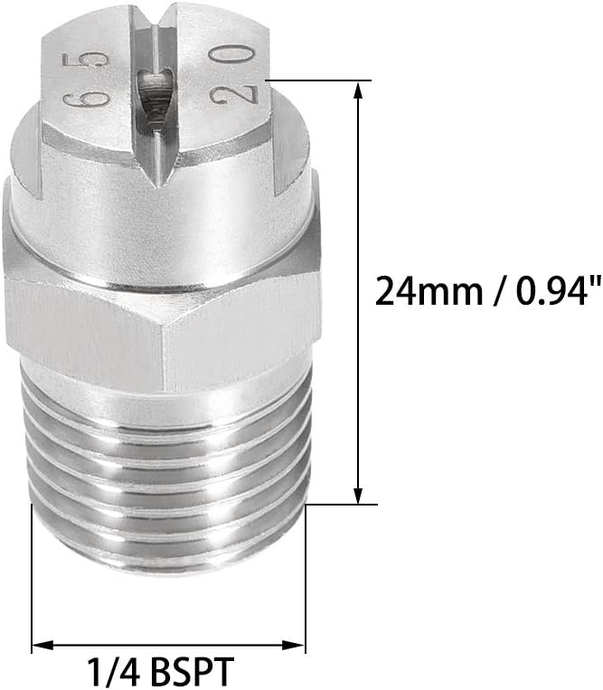 uxcell Flat Fan Spray Tip - 1/4BSPT Male Thread 304 Stainless Steel Nozzle - 65 Degree 2.8mm Orifice Diameter - 2 Pcs - Image 2