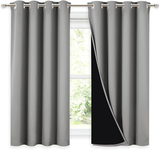 NICETOWN 100% Blackout Curtains with Black Liners, Thermal Insulated Full Blackout 2-Layer Drapes, Noise Cancellation Window Draperies for Dining Room (Silver Grey, 2 Panels, 52-inch W by 54-inch L) by NICETOWN