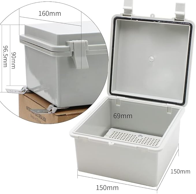 MAKERELE Electrical Weatherproof Outdoor Junction Box Small With Wall Bracket 5.9"5.9"3.5" (15015090mm) Universal Durable Cable Enclosure Include Mounting Panel Dustproof With 2 NPT 1/4” Glands - Image 2