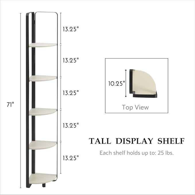 Furniture of America Leif Modern 5 Shelf Bookcase, Two-Tone Corner Bookshelf with Storage Space and Flat Metal Legs for Living Room, Bedroom, Office, Cream & Black - Image 3