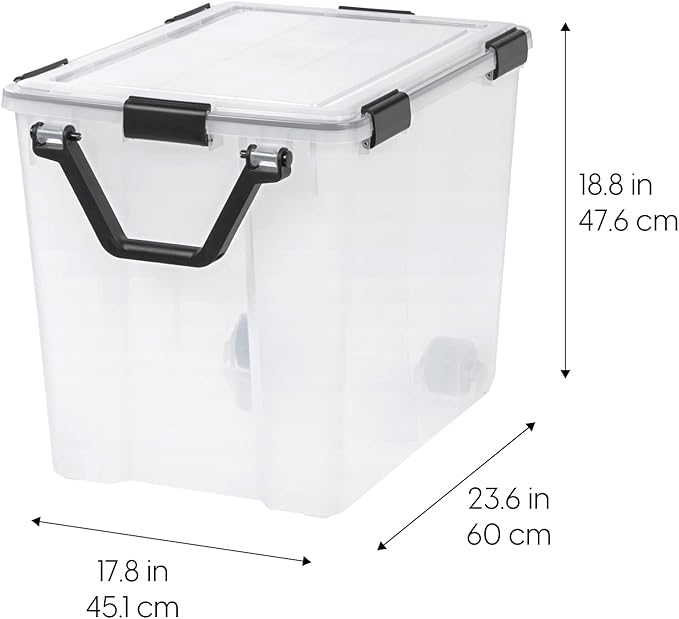 IRIS USA WeatherPro 103 Qt Storage Bins with Lids, 2 Pack, BPA-Free Plastic Gasket Box with Tight Latch and Seal, Stackable Nestable Tote Tub - Clear/Black - Image 2