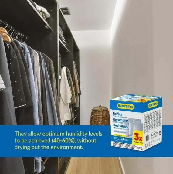 HUMYDRY Moisture Absorbers Refills for 8.8 Oz Dehumidifier, 18 Count, 6 Packs of 3 Humidity Absorber Bags, Pre Measured Non Electric Refill Bags for Closets Bathroom and Small Enclosed Spaces - Image 6