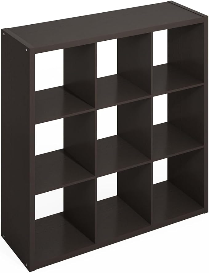Furinno Simple Cube Storage Organizer, 9-Cube Display Shelf, Open Back Shelving Unit, Storage Shelves, Extra Thick Frame, for Organization and Storage, Living Room, Home Office, Dark Oak by Furinno-FitsYourSpaceFitsYourBudget