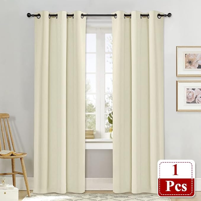 NICETOWN Beige Room Darkening Curtain and Drape Energy Efficient Warmth Solid Grommet Curtain for Office & Classroom (Beige, Sold Individually, 42 inches Wide by 84 inches Long) - Image 2