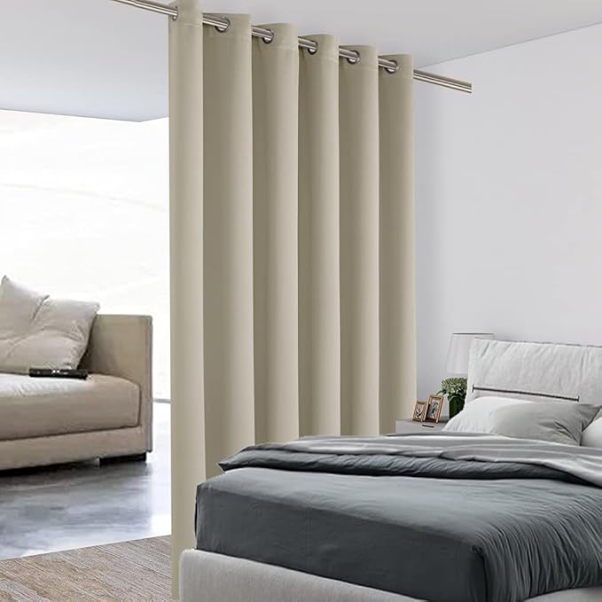 BONZER Room Divider Blackout Curtain Wide Room Darkening Total Privacy Wall Noise Reducing for Bedroom, 84L x 70W Inch (7L x 5.8W ft), 1 Panel, Cream by Bonzer