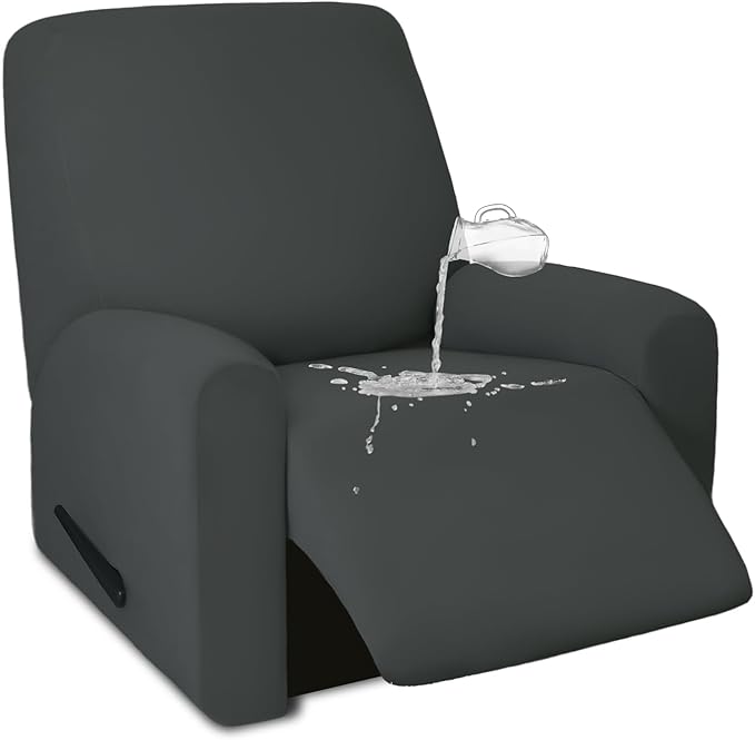PureFit 100% Dual Waterproof Recliner Cover, Waterproof Couch Cover for Recliner - Stretch Non Slip Fleece Sofa Covers Washable, Leakproof Furniture Protector for Kids, Pets, Dog (Recliner, Dark Gray) by PureFit