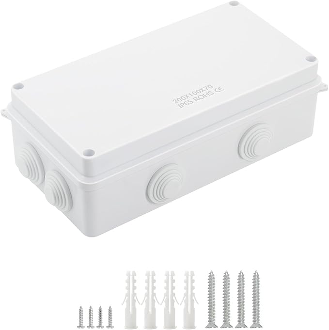 LeMotech ABS Plastic Dustproof Waterproof IP65 Junction Box Universal Electrical Project Enclosure White 7.9 x 3.9 x 2.8 inch (200 x 100 x 70 mm) by LeMotech