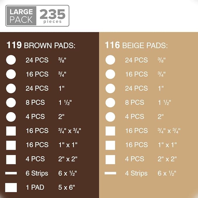 235 pcs Felt Furniture Pads Brown & Beige X-Protector! Huge Quantity of Furniture Pads for Hardwood Floors – Your Ideal Wood Floor Protectors for Furniture. Protect Any Type of Hard Floor! - Image 5