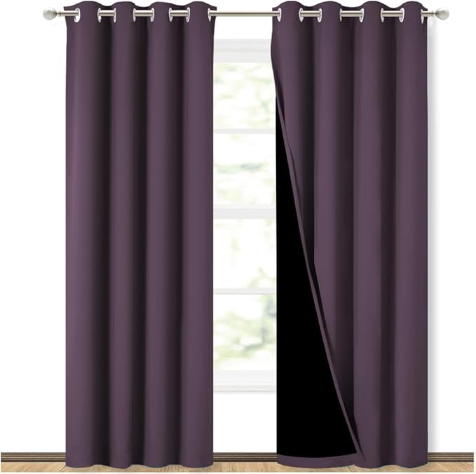 NICETOWN 100% Blackout Curtains 84 inches Long, Plum, 52 inches Wide, Pair of Energy Smart & Noise Blocking Out Drapes for Baby Room Window, Thermal Insulated Guest Room Lined Window Dressing by NICETOWN