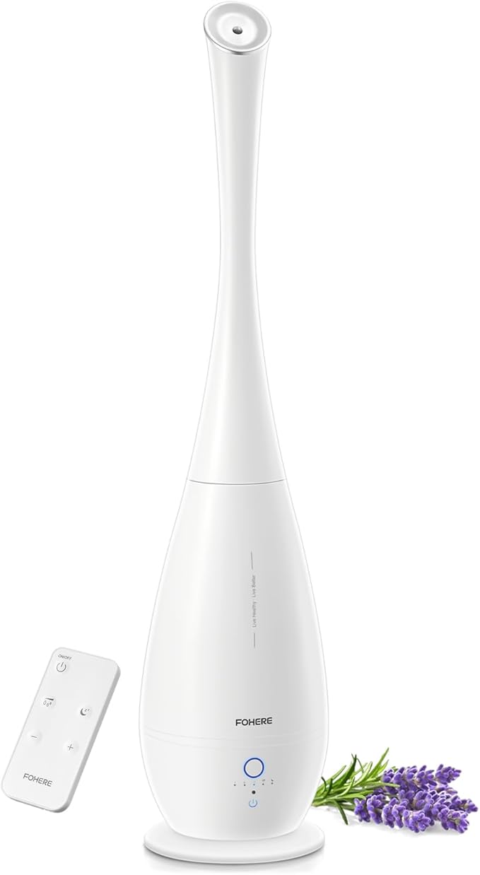FOHERE Humidifiers for Bedroom Large Room, 5L Cool Mist Quiet Humidifier 48H Long Last for Indoor Plant, Baby, Home, Office with Humidity Sensor, Aroma Box, 3 Speed Settings, White by HOME