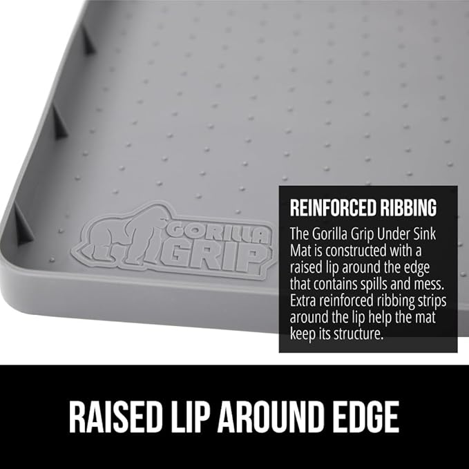 GORILLA GRIP Waterproof Silicone Under Sink Mat with Raised Lip for Kitchen and Bathroom, 28 x 22 in, Cabinet Shelf Liner Stay in Place Mats Dishwasher Safe Drawer Liner, Organizer Tray, Gray - Image 5