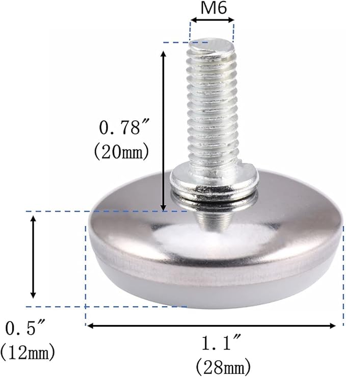 10-Set M6 x 20mm White Heavy Duty Screw-On Furniture Leveling Feet Adjustable Leveler Floor Protector (Kit with 4 Prong T-Nuts) - Image 2