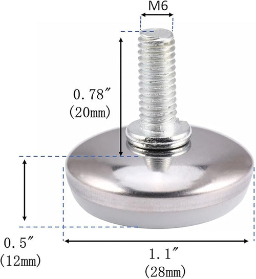 10-Set M6 x 20mm White Heavy Duty Screw-On Furniture Leveling Feet Adjustable Leveler Floor Protector (Kit with 4 Prong T-Nuts) - Image 2