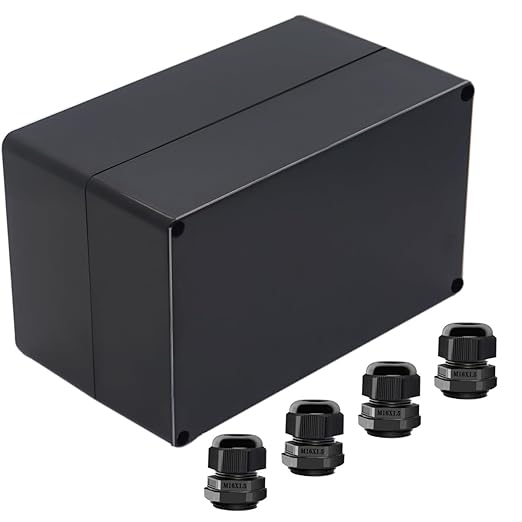 Junction Box IP65 Waterproof ABS Plastic Electrical Project Case Power Junction Boxes, Project Box with 4 PCS M16 Cable Glands 7.87x4.72x4.45 inch (200 x 120 x113 mm) by Otdorpatio