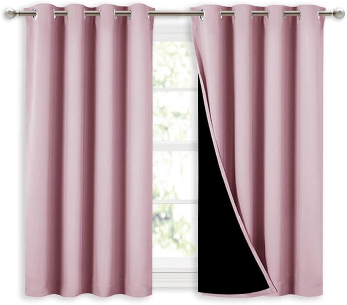 NICETOWN 100% Blackout Curtains 45 inches Long, 2 Thick Layers Completely Blackout Window Treatment Thermal Insulated Lined Drapes for Small Window (Lavender Pink, 1 Pair, 52 inches Width Each Panel) by NICETOWN
