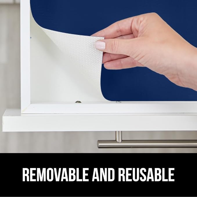 GORILLA GRIP DripGuard Shelf Liner, Non-Adhesive Drawer and Kitchen Cabinet Protector, 24x240 in, Strong Grip Slip Resistant Underside, Smooth Surface Liners for Cabinets, Bathroom Closets, Navy Blue - Image 6