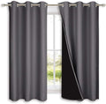 NICETOWN 100% Blackout Curtains with Black Liners, Thermal Insulated Full Blackout 2-Layer Lined Drapes, Energy Efficiency Window Draperies for Bedroom (2 Panels, 42 inches W by 63 inches L, Grey) by NICETOWN
